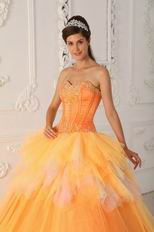 Pretty Orange Tulle Floor Length Quinceanera Ball Dress Cheap