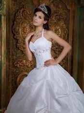 Halter Floor Length Picks-up Skirt White Quinceanera Dress