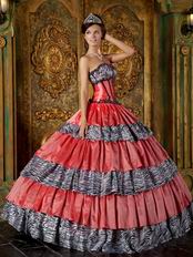 Zebra And Orange Pink Layers Quinceanera Dress Discount