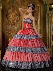 Zebra And Orange Pink Layers Quinceanera Dress Discount