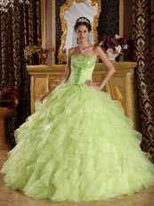 Yellow Green Cascade Ruffled Skirt Sweetheart Quinceanera Dress