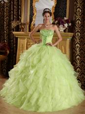 Yellow Green Cascade Ruffled Skirt Sweetheart Quinceanera Dress