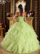 Yellow Green Cascade Ruffled Skirt Sweetheart Quinceanera Dress