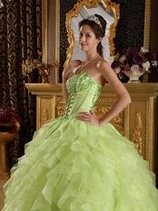 Yellow Green Cascade Ruffled Skirt Sweetheart Quinceanera Dress