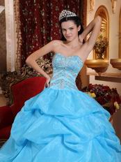 Aqua Floor Length Puffy Stylish Quinceanera Dress Low Price