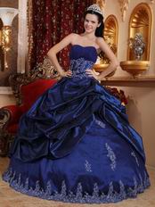 Dark Blue Puffy Sweetheart Quinceanera Dress With Applique