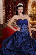 Dark Blue Puffy Sweetheart Quinceanera Dress With Applique