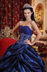 Dark Blue Puffy Sweetheart Quinceanera Dress With Applique