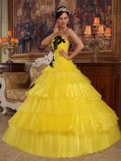 Bright Yellow Layers Cascade Long Skirt Dress To Quinceanera