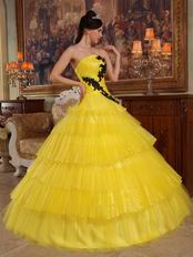 Bright Yellow Layers Cascade Long Skirt Dress To Quinceanera