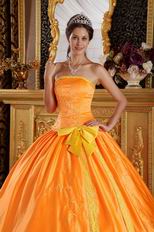 Embroidery Orange Quinceanera Ceremony Dress With Bowknot