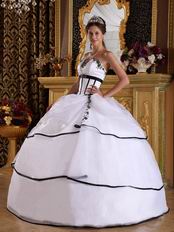 Cheap Strapless White La Quinceanera Dress With Black Bordure