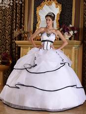 Cheap Strapless White La Quinceanera Dress With Black Bordure