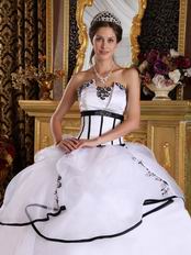 Cheap Strapless White La Quinceanera Dress With Black Bordure