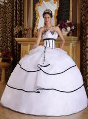 Cheap Strapless White La Quinceanera Dress With Black Bordure