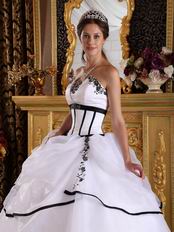 Cheap Strapless White La Quinceanera Dress With Black Bordure
