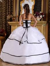 Cheap Strapless White La Quinceanera Dress With Black Bordure