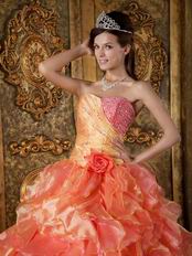 Ruffles Skirt Orange Sweetheart Puffy Quinceanera Gown