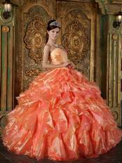 Ruffles Skirt Orange Sweetheart Puffy Quinceanera Gown