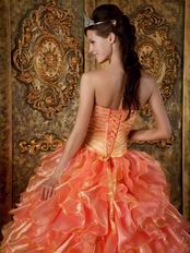 Ruffles Skirt Orange Sweetheart Puffy Quinceanera Gown