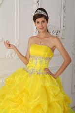 Bright Canary Yellow Layers Skirt Dress For Quinceanera