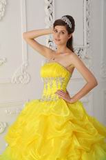 Bright Canary Yellow Layers Skirt Dress For Quinceanera