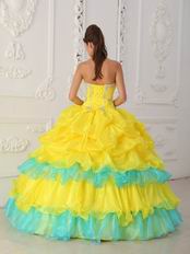 Bright Canary Yellow Layers Skirt Dress For Quinceanera