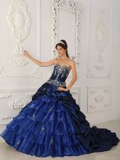 Chapel Train Skirt Dark Blue Quinceanera Dress Winter Wear