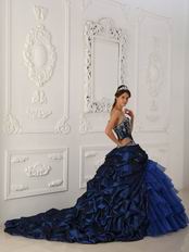 Chapel Train Skirt Dark Blue Quinceanera Dress Winter Wear