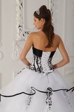 Cute Sweetheart White Quinceanera Gown With Black Embroidery