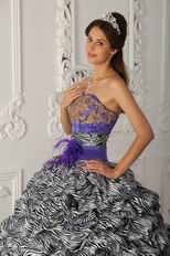 Strapless Zebra Printed Fabric Skirt Purple Quinceanera Dress