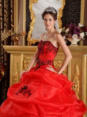 Pretty Scarlet Quinceanera Dress With Black Embroidery