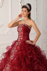 Bugundy Embroidered Quinceanera Gown Online Shop