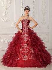 Bugundy Embroidered Quinceanera Gown Online Shop