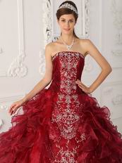 Bugundy Embroidered Quinceanera Gown Online Shop