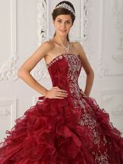 Bugundy Embroidered Quinceanera Gown Online Shop