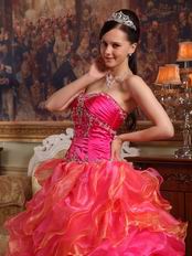 Contrast Multi Color Cascade Ruffles La Quinceanera Dress