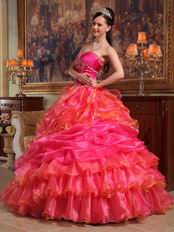 Contrast Multi Color Cascade Ruffles La Quinceanera Dress