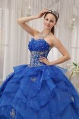 Royal Blue Cascade Design Floor Length Ball Dress In Texas