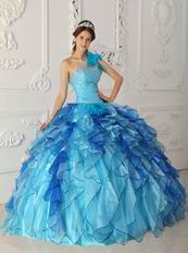 Multi Color Ruffled Cascade Skirt Sky Blue Quinceanera Dress