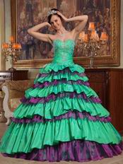 Spring Green And Purple Layers Skirt Quinceanera Dress