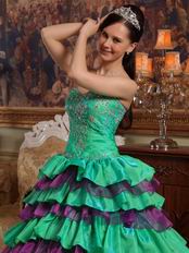 Spring Green And Purple Layers Skirt Quinceanera Dress