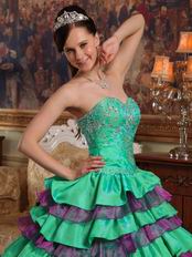 Spring Green And Purple Layers Skirt Quinceanera Dress