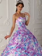 Top Quinceanera White Dress With Printed Fabric Decorate