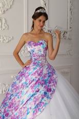 Top Quinceanera White Dress With Printed Fabric Decorate