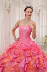 One Hot Pink One Orange Cascade Skirt Girls Quinceanera Dress