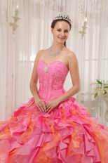 One Hot Pink One Orange Cascade Skirt Girls Quinceanera Dress