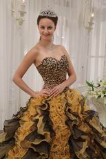 Leopard Quinceanera Dress With Black And Yellow Ruffle Skirt