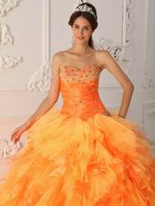 Orange Cascade Skirt Quinceanera Dress Pretty Styles