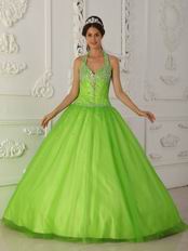 A-line Spring Green Tulle Quinceanera Dress By Designer